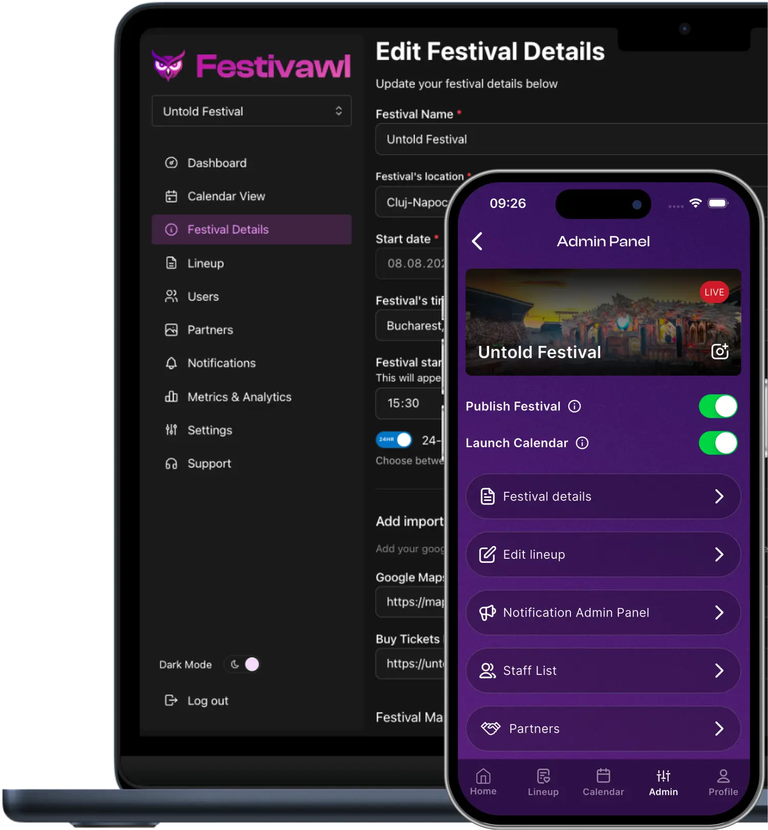 Festivawl admin app