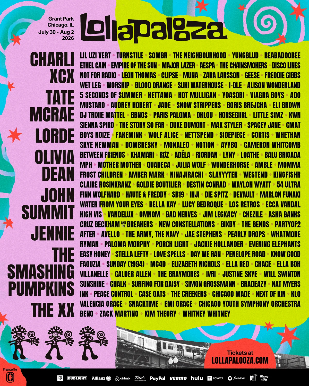 Lollapalooza 2026: Charli XCX, Tate McRae and Lorde Lead Chicago's Massive Lineup
