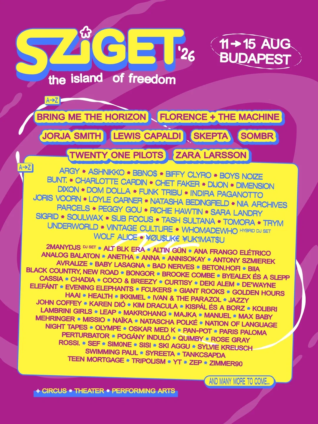 Sziget Festival 2026 Lineup Update: Bring Me the Horizon, Florence + the Machine, Jorja Smith, and Skepta