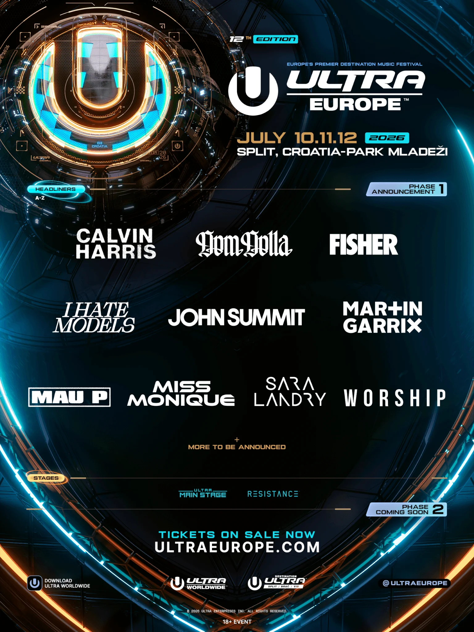 Ultra Europe 2026: Calvin Harris, Martin Garrix and John Summit Lead Phase 1 Lineup