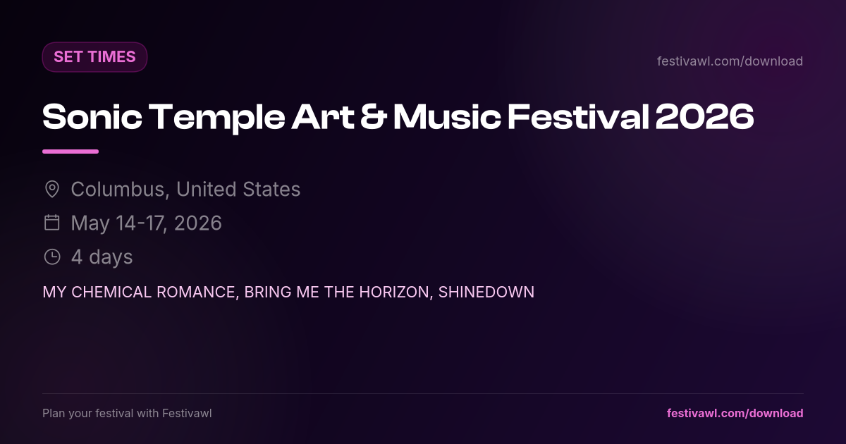 Sonic Temple Art & Music Festival – Set Times 2026