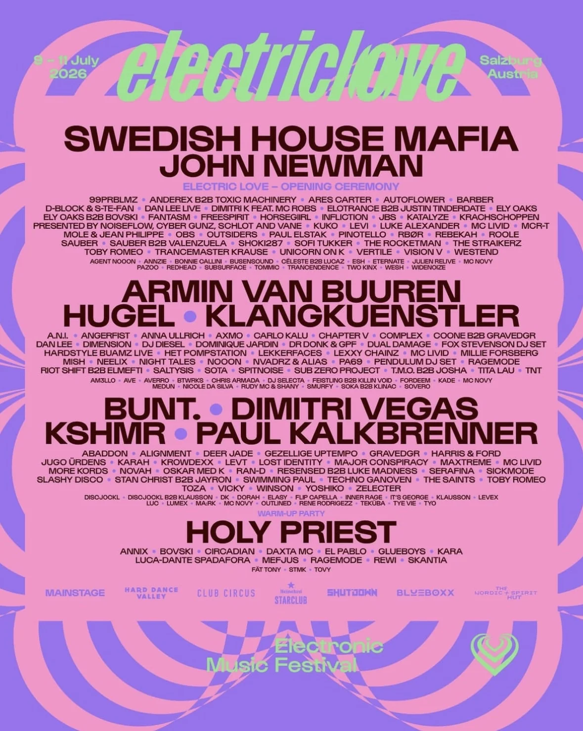 Electric Love Festival 2026 lineup poster