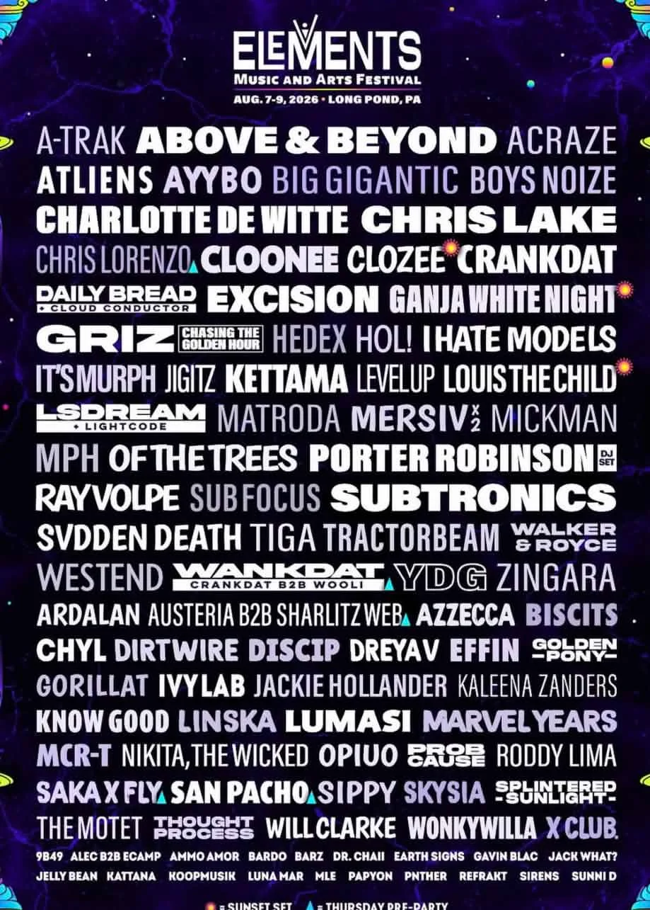 Elements Music and Arts Festival 2026: Above & Beyond, Chris Lake and Excision Lead Massive Long Pond Lineup