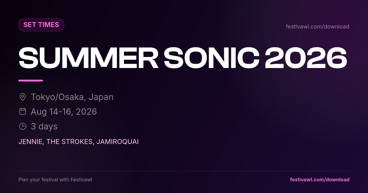 SUMMER SONIC – Set Times 2026