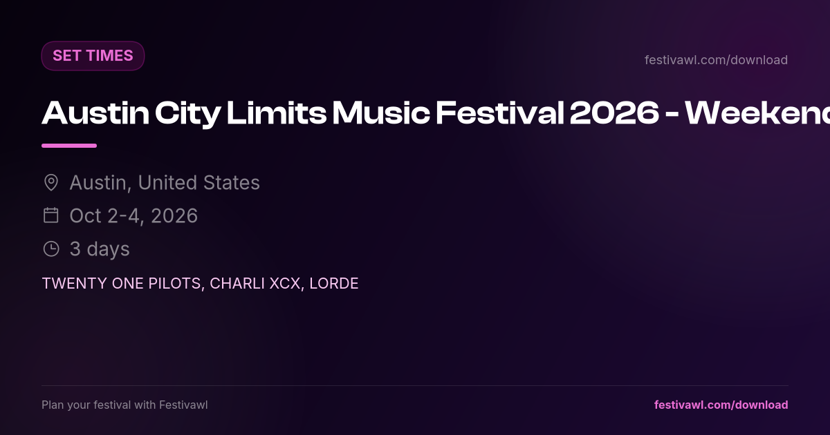 Austin City Limits Music Festival - Weekend 1 – Set Times 2026
