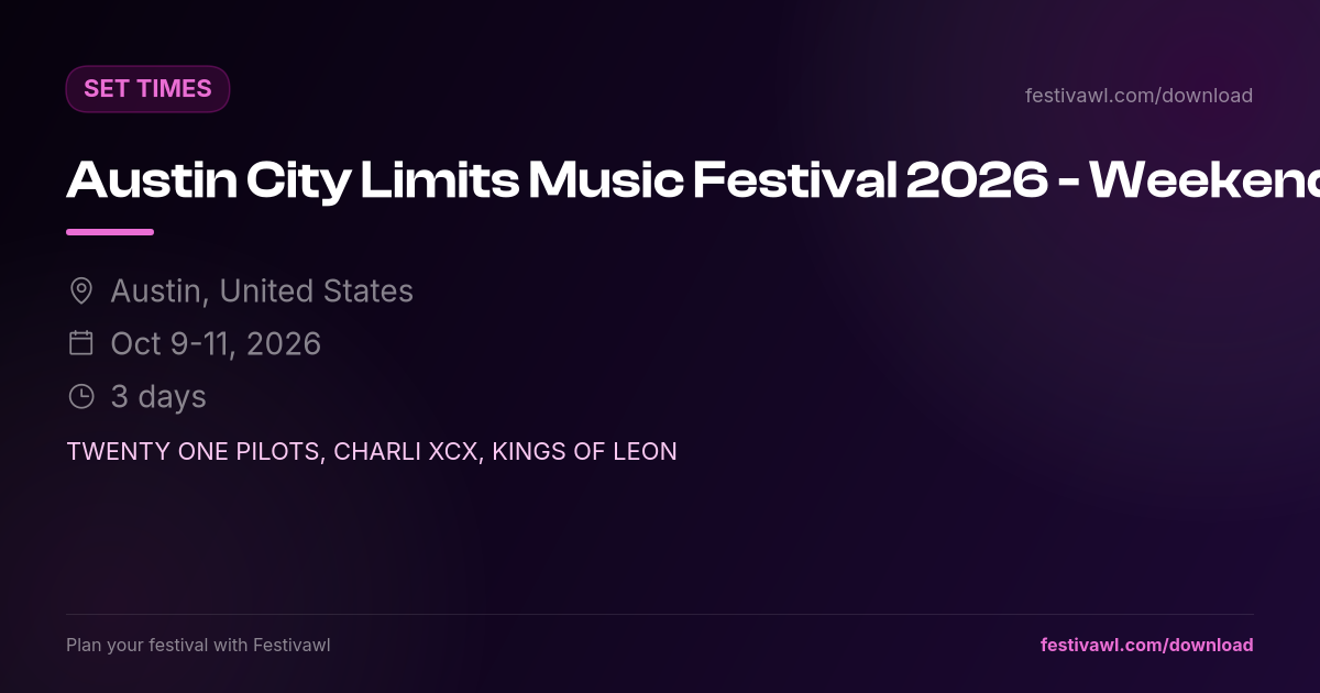 Austin City Limits Music Festival - Weekend 2 – Set Times 2026